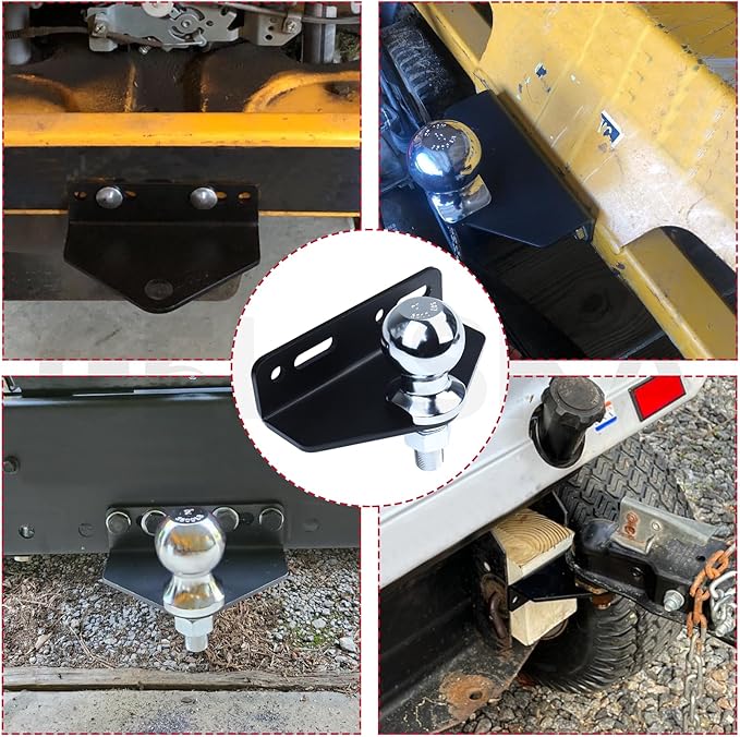GELASKA Lawn Mower Hitch Kit with Chrome Trailer Hitch Ball, 3/4 x 2 inch Hitch Ball, Garden Tractor Pro Hi Hitch, Garden Tractor Pro Hi Hitch with Mounting Kit and Tool Kit (4 Carriage Bolt, 3 Nuts)