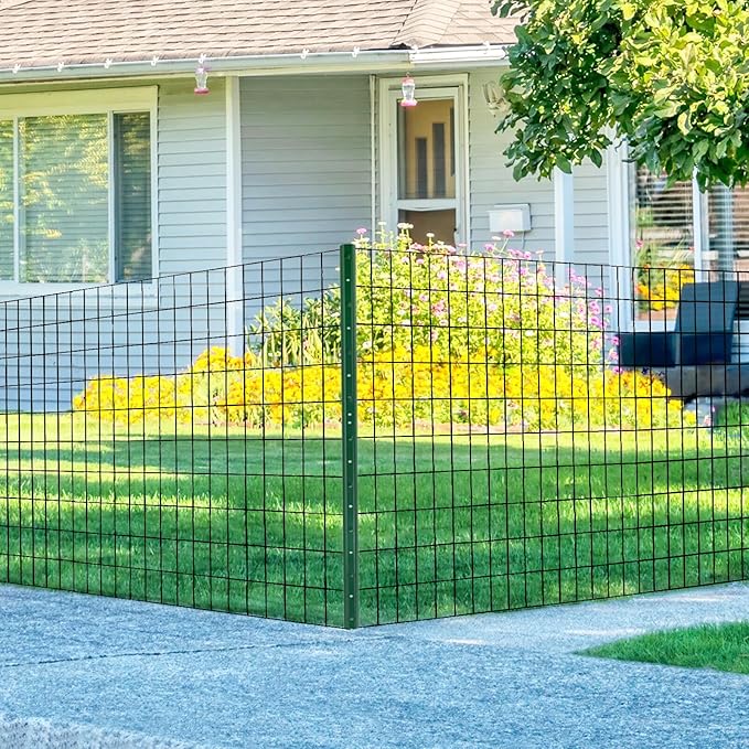 Wire Fence 24in x 50ft, 2X 3 16GA, Black PVC Coated Garden Fence for Yard Garden Border Fencing Roll Vinyl Coating Metal Wire Mesh for Yard Vegetable Plant Protection Poultry Netting