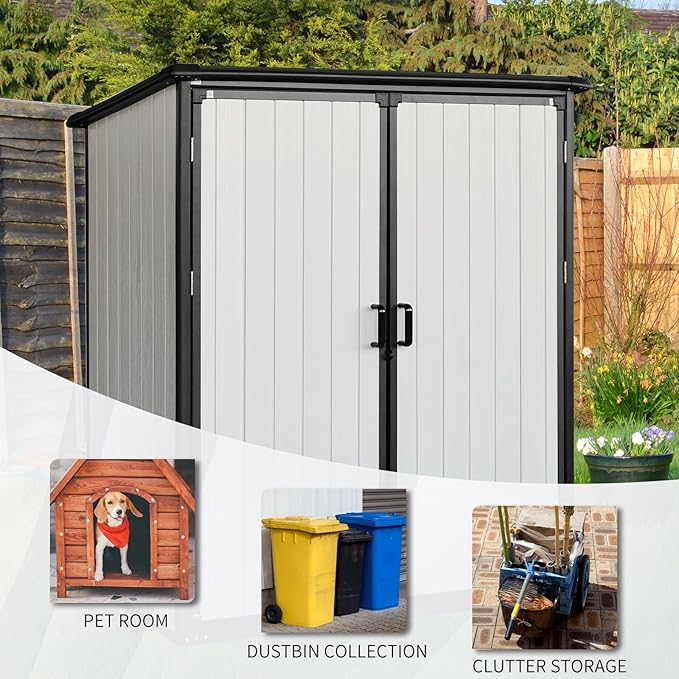 Favfurish c Outdoor Storage Shed Waterproof Resin Cabinet Heavy Duty Metal Sheds, with Lockable Doors,Tool Sheds for Garden,Backyard,Lawn,Bikes and Patio Furniture,Easy Assembly,Gray