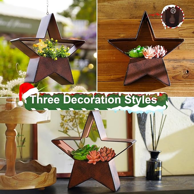 Metal Plant Hangers Indoor and Outdoor: Christmas Birthday Gifts for Women Mom Wife Garden Lovers - Star Shape Hanging Planters Perfect for Window Wall Living Room Office Decor(Rustic)