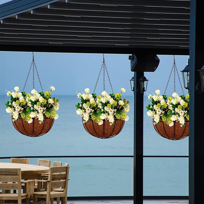 Hanging Planters Basket Outdoor Indoor(14 inch 4 Pack)-Coconut Coir Hanging Baskets for Plants Outdoor,Metal Wire Baskets with Coco Liner Window Box Planters, Hanging Flower Pots for Railings