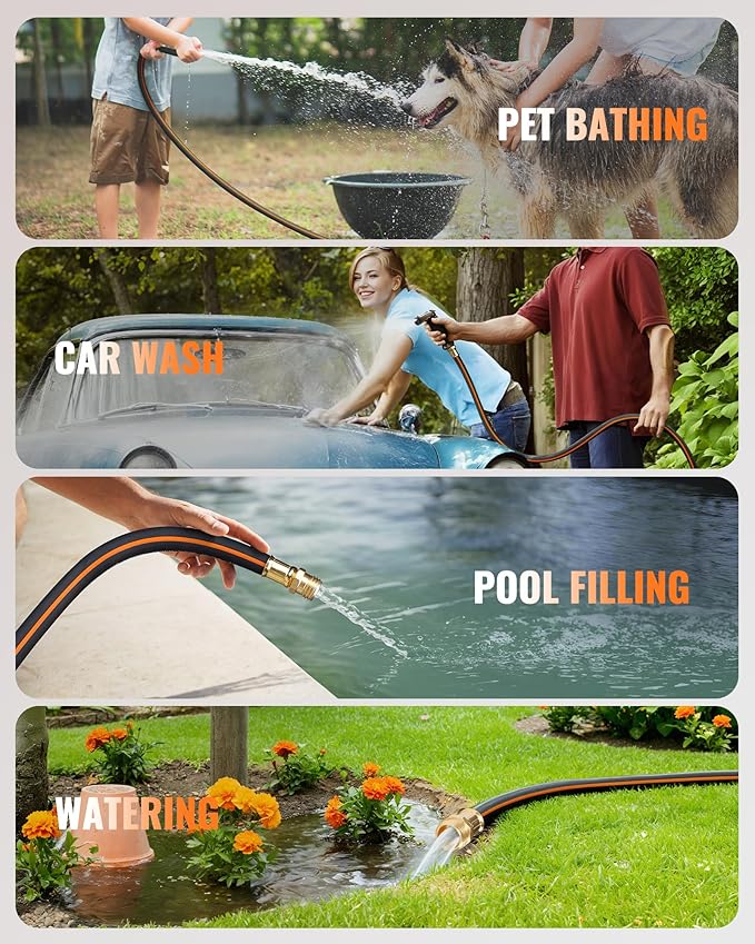 15FT x 5/8" Rubber Garden Hose, Heavy Duty Garden Hose, 300 PSI Working, 1000 PSI Burst, Swivel Handle with Stainless Steel Ring, 5-Layer Braided, All-Weather Outdoor Use, BG15GH06