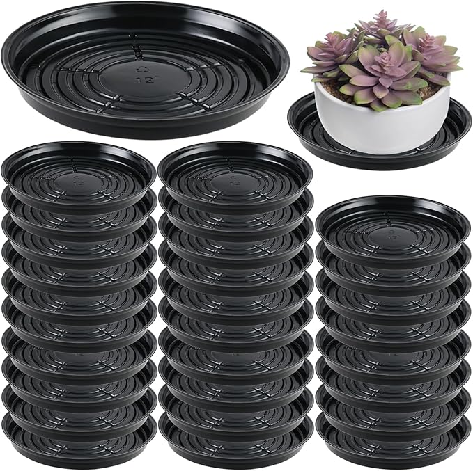 30 Packs 12 Inches Large Plant Saucers for Indoor Outdoor Use Heavy Duty Plastic Plant Plate Dish for Planter Bulk Round Flower Pot Drip Trays to Catch Water 4 to 20 Inch, Black