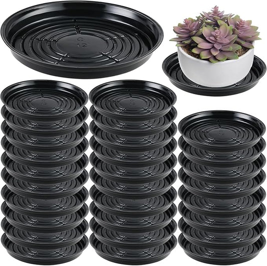 30 Packs 12 Inches Large Plant Saucers for Indoor Outdoor Use Heavy Duty Plastic Plant Plate Dish for Planter Bulk Round Flower Pot Drip Trays to Catch Water 4 to 20 Inch, Black