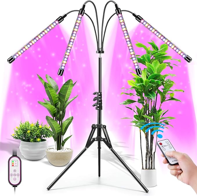 Plant Grow Lights for Indoor Plants Full Spectrum, LED Floor Plant Lights for Indoor Growing with Adjustable Stand (14"-63"), Indoor Plant Grow Lamp with Timer, Auto On/Off for House Plants