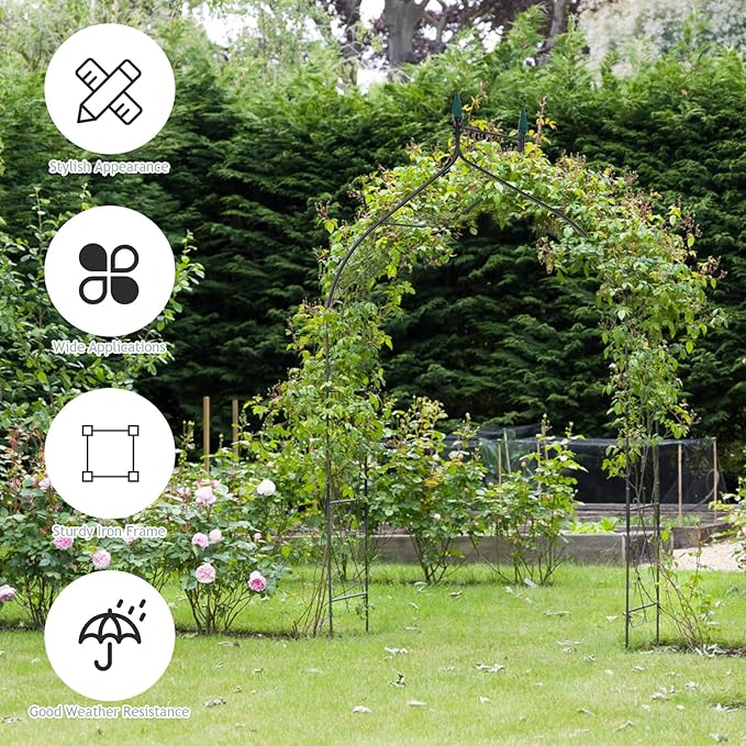 GOFLAME Metal Garden Arch, Rose Garden Arbor for Various Climbing Plant, Outdoor Lawn Backyard, Gothic Style Arch Stand Wedding Party Ceremony Decoration