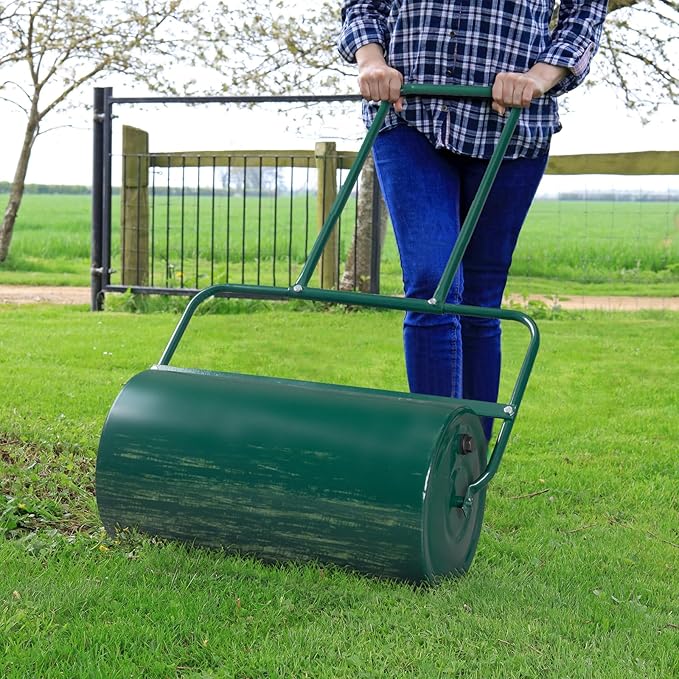 VINGLI Lawn Roller Water Filled Pull Behind 20inch Garden Drum Roller Push/Tow Behind, Water/Sand Filled Roller for Garden, Lawn, Backyard (24 inch, Green)