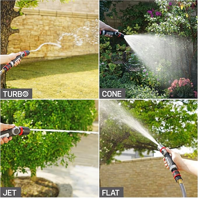 Eden 96845 Pro Metal Thumb-Control Straight 4-Pattern Turbo Nozzle W/Quick Connector Starter Set, High Pressure Garden Sprayer for Hose