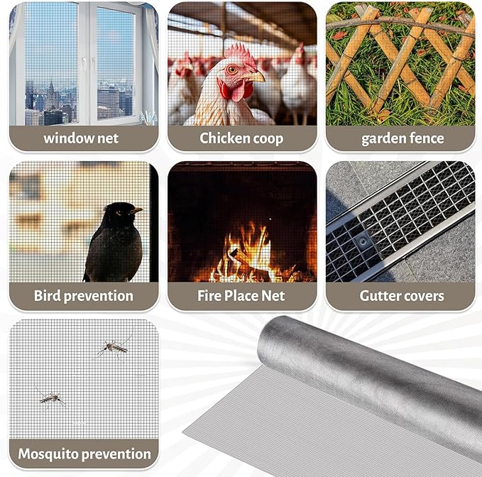 KISKIS 304 Stainless Steel Woven Wire 20 Mesh Air Vent Window Screen,Filter Mesh Roll Metal Screen Fine Mesh, Easy to Cut Sturdy for Door Patio Cover, Cage Garden,100X500CM39X197INCH