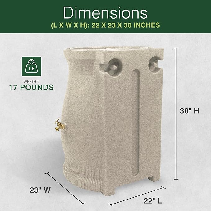 Good Ideas Rain Wizard 50 Gallon Rain Saver Barrel Water Storage Urn with Planter Space and 2 Brass Spigots, Sandstone (2 Pack)