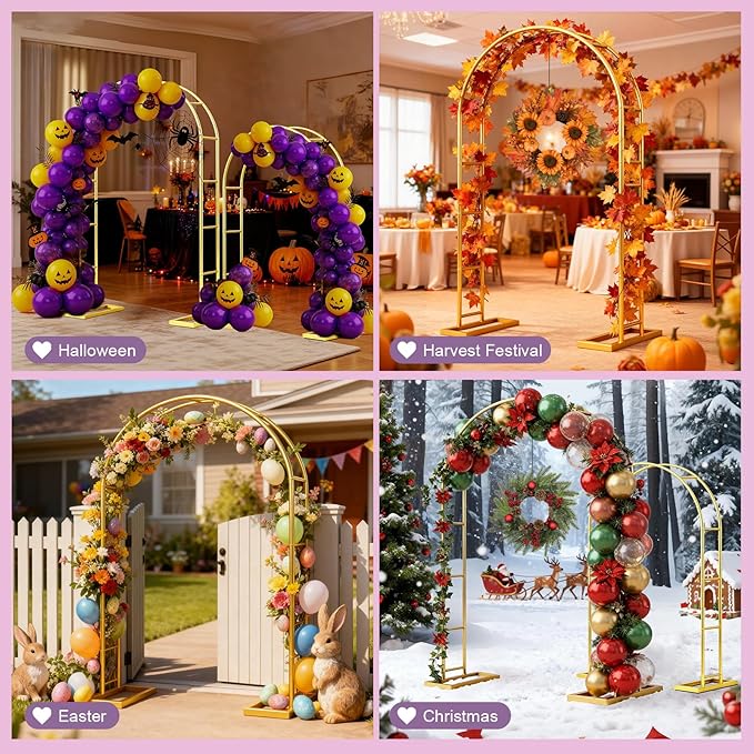 Metal Garden Arch Trellis Arbor Set of 2, 7.2FT+6.6FT Wedding Arch Stand with Steel Frame, Metal Pergola Arbor with Base for Decor Garden Trellis Climbing Plant, Bridal Party Ceremony