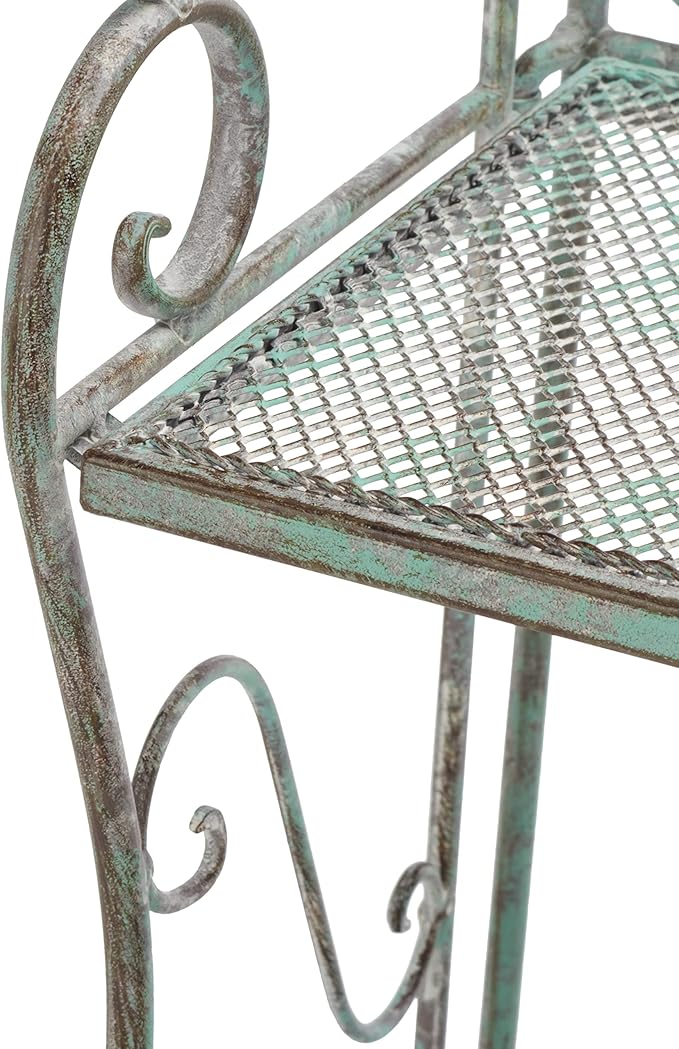 SAFAVIEH Outdoor Collection Torus Victorian Antique Dark Green Wrought Iron 3-Tier Shelf