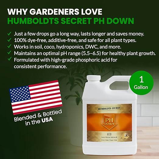 Humboldts Secret pH Down for Plants | Liquid pH Adjuster and Balancer for Soil Coco Hydroponics | Concentrated Phosphoric Acid Solution Supporting Nutrient Uptake and Strong Growth | 1 Gallon