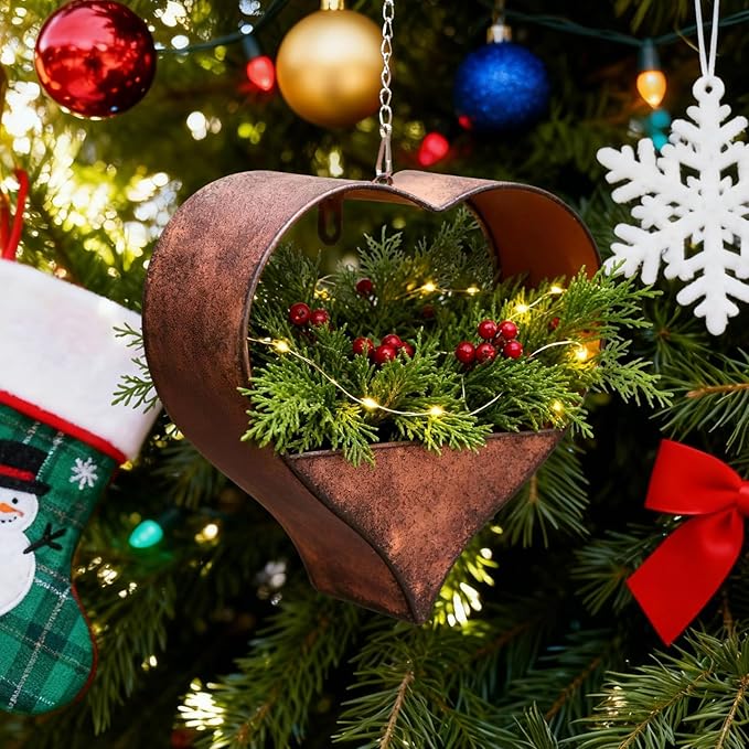 Metal Plant Hangers Indoor and Outdoor: Christmas Birthday Gifts for Women Mom Wife Garden Lovers - Heart Shape Hanging Planters Perfect for Window Wall Living Room Office Decor(Rustic)