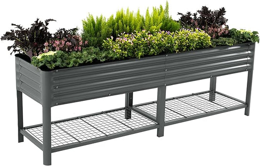 Elevated Raised Garden Bed-V Series, 2' x 8' Garden Beds with Legs & Storage Rack for Patio Porch, 1400 Lbs Weight Capacity, Outdoor Planter Boxes for Gardening Herbs Vegetables Flowers, Modern Gray