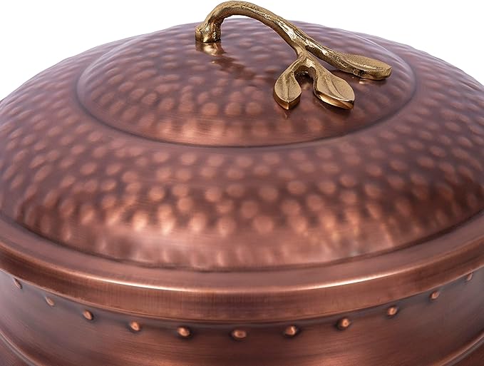 BIRDROCK HOME Water Hose Holder with Lid | Ground Garden Hose Pot | Decorative | Handle | Embossed | Steel Metal with Copper Accents | Outdoor or Indoor Use