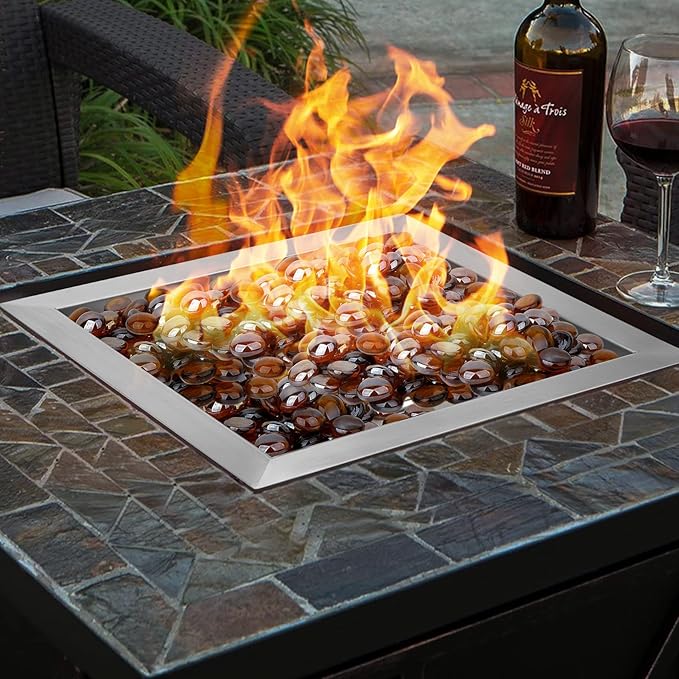 onlyfire Stainless Steel Square Fire Pit Flat Pan with Burner Ring Assembly, 18-Inch