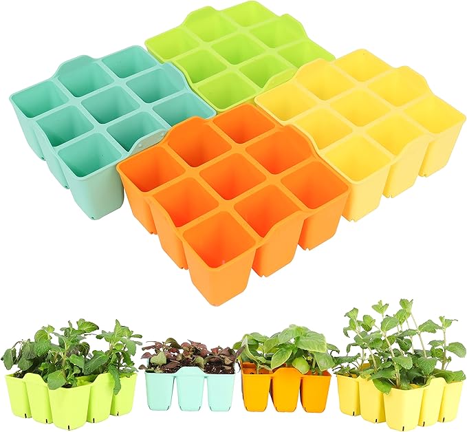 8 Packs Colorful Seedling Starter Trays, Silicone Seed Starter Trays Suitable for 10" 10" Planting Trays, BPA-Free & Dishwasher Safe, Indoor Gardening Plant Germination Trays