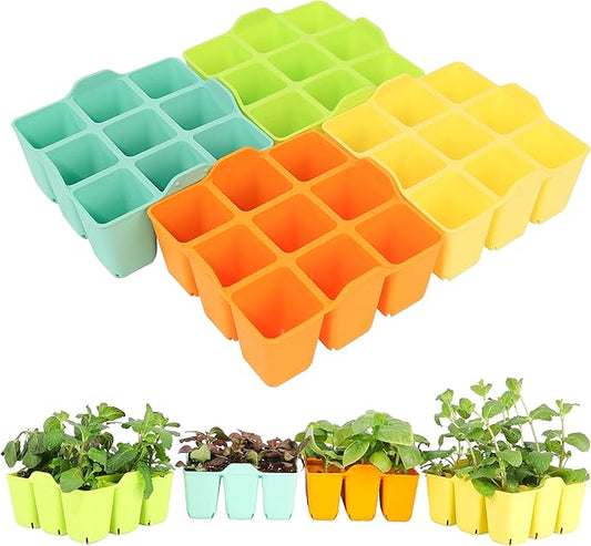 8 Packs Colorful Seedling Starter Trays, Silicone Seed Starter Trays Suitable for 10" 10" Planting Trays, BPA-Free & Dishwasher Safe, Indoor Gardening Plant Germination Trays