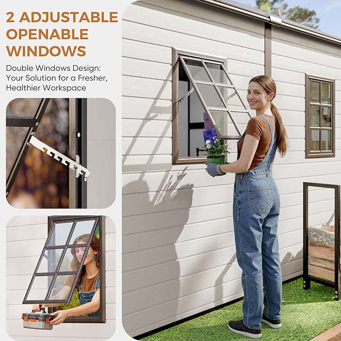 CDCASA 4x8 FT Resin Lean to Shed, Waterproof Outdoor Storage Sheds with Floor Included & Adjustable Openable Windows, Outside Plastic Tool Shed for Backyard Patio Poolside Garden, Gray