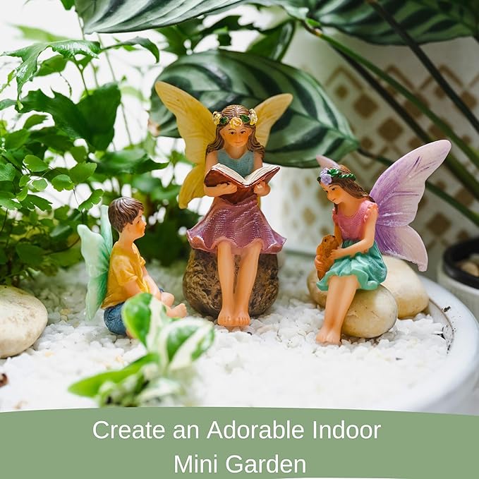 PRETMANNS Fairies for Fairy Garden – Adorable Accessories Kit for an Outdoor Miniature Garden – Boy & Girl Figurines – 3 Items