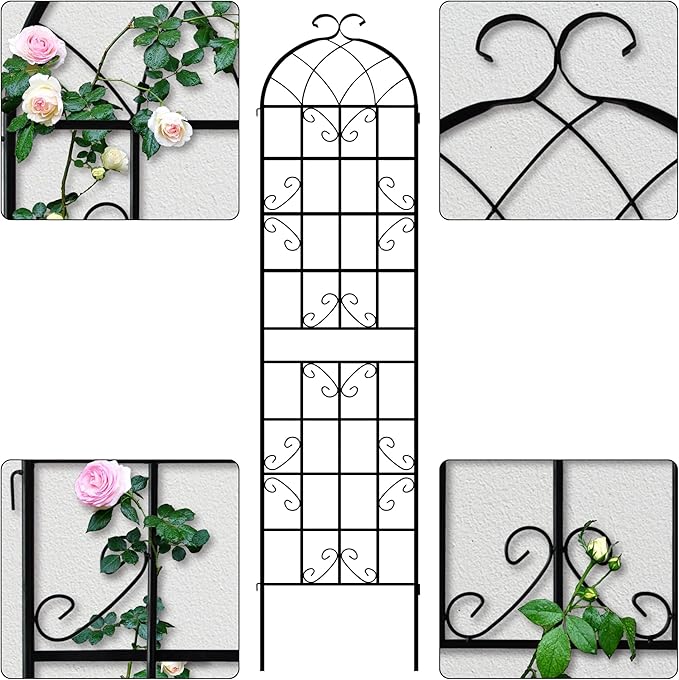 LZRS 4 Pack 83x20in Rustic Iron Arch Decoration Garden Trellis with Black Metal Coating – Perfect for Supporting Climbing Plants Outdoor, Roses, Vines, Flowers, and Vegetables.