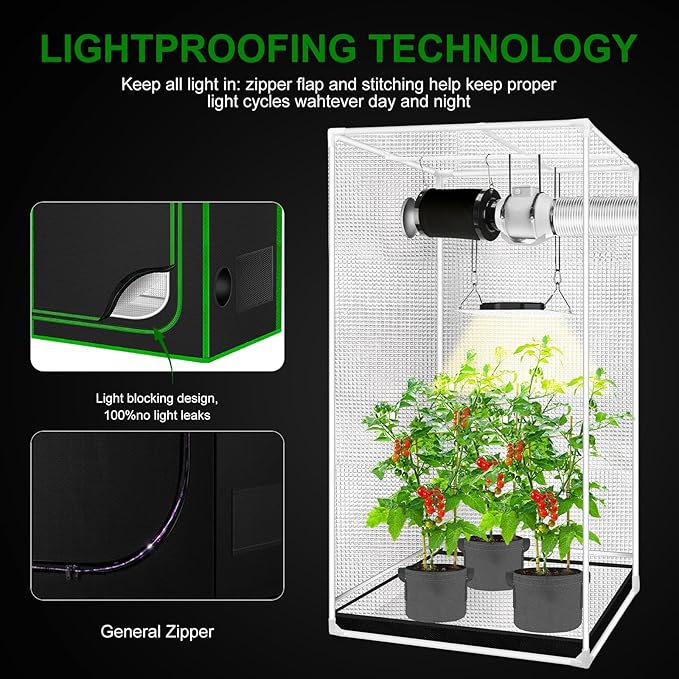 MELONFARM 2x2 Grow Tent, 24"x24"x48'' High Reflective 600D Diamond Mylar Canvas with Observation Window and Floor Tray for Hydroponic Indoor Plant Growing