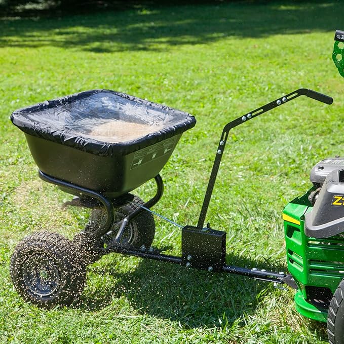 Brinly BS26BH-A Tow Behind Broadcast Spreader with Universal Hitch, 125 lb. - Deluxe Matte Black