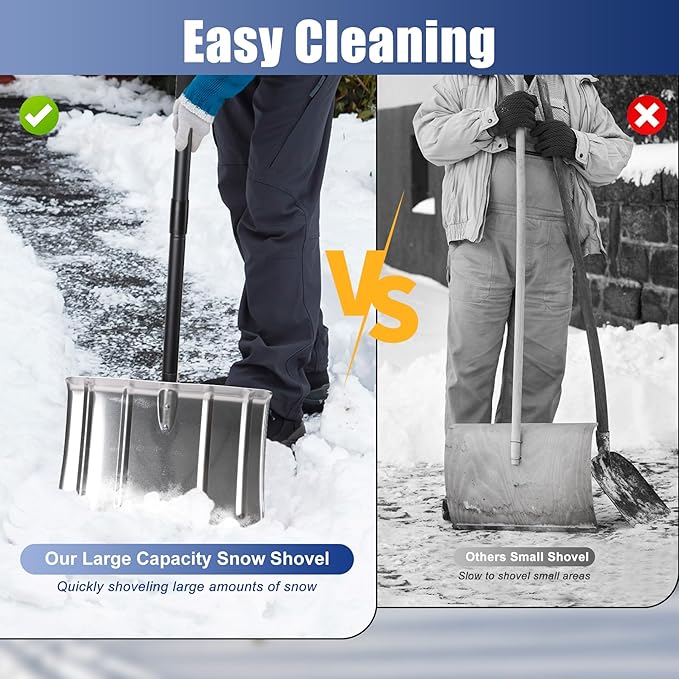 Snow Shovels for Driveway, 68 Inch Long Heavy Duty Aluminum Snow Removal Shovel Pusher for Snow Removal Portable Shovel Detachable for Car Trunk Emergency Camping Home Garage Garden