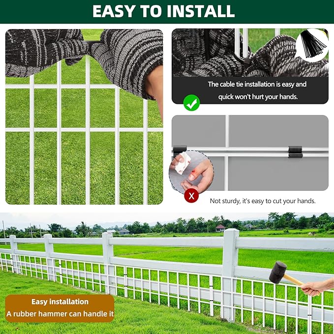 42.5ft(L) x 13in(H) Animal Barrier Fence, 30 Panels No Dig Garden Fence for Dog Rabbit, Rustproof Anti Digging Barrier, Garden Edging Border Ground Defense for Outdoor, Yard, Patio, White
