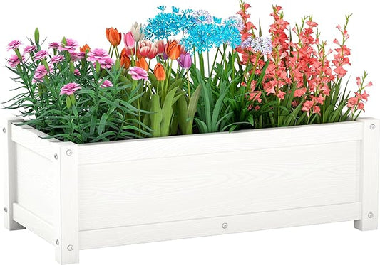 HDPE Raised Planter Box Outdoor,Rot-Resistant and Non-Cracking,Raised Beds for Gardening 29.5 * 14.4 * 9.8 in for Yard,Lawn,Outdoor Planter Boxes Rectangle with Drainage Holes White