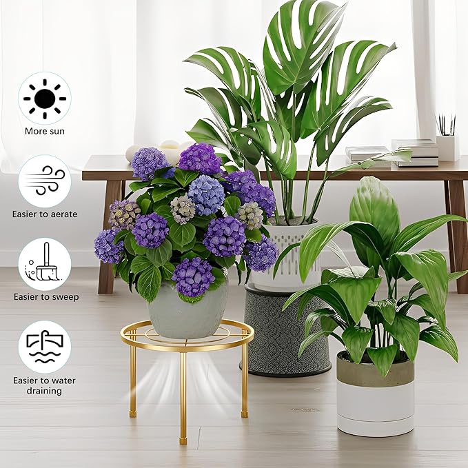 5 Pack Metal Potted Plant Stands,Flower Pot Stand Holder,Heavy Duty Plant Shelf for Multiple Plant,Rustproof Planter Container Round Supports Display Rack for Home(GoldCircle)