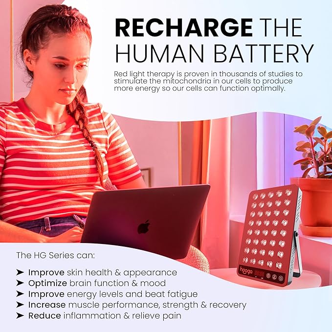 Hooga Red and Near Infrared LED Panel, 660nm & 850nm Light, Built-in Stand and Timer, 40 LED Model – HG200