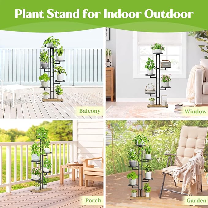 iDavosic.ly 5 Tier Plant Stand Indoor Outdoor, Tiered Corner Multiple Flower Pot Holder Shelf, Metal 40 Inch Tall Display Rack for Patio Porch Living Room Garden Balcony Bedroom, Black
