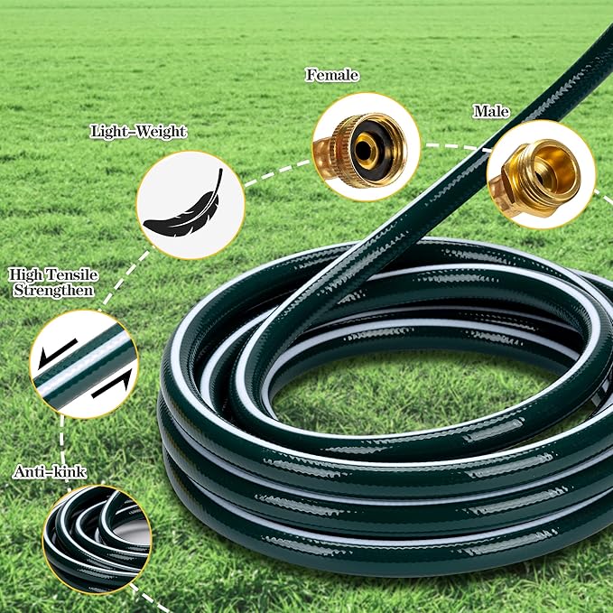 Above Ground Sprinkler System with Metal Spike Base Irrigation System for Garden Multi-Adjustable Lawn Sprinkler Set Ideal for Small Areas Plant and Flower Bed Watering, Two 15ft Green Hose Included