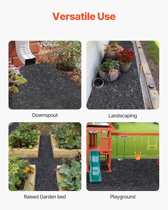 VEVOR Recycled Rubber Mulch Mat,Permanent Mulch Walkway Pathway,Garden Edging Border for Plants, Vegetables & Flower Garden Barrier, Black Rubber Mulch for Landscaping Outdoor 8' x 2'