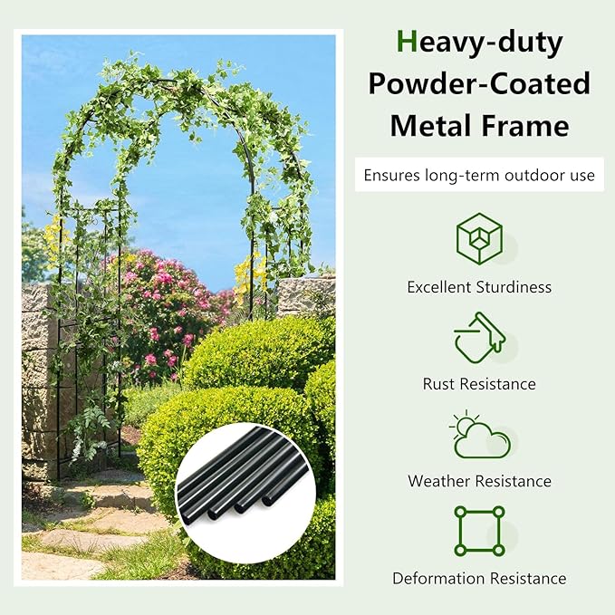 Giantex Garden Arch Trellis - 7.2FT Metal Arbor for Garden Entryway Climbing Plants Rose, 4 Stakes, Outdoor Wedding Archway Pergola for Ceremony Bridal Party Decoration (Arch)