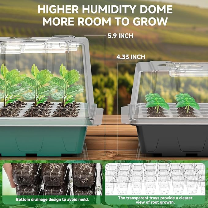 Seed Starter Tray with Grow Light and Thermostat Controller Heat Mat, 10"x 20.75" Heat Mats for Plant Growing，68-113°F Adjustable，Color Change Grow Lights，Germination Trays Kits