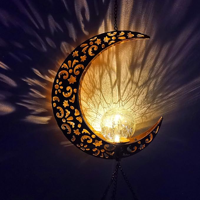 Moon Solar Lights Wind Chimes for Outside Gift for Women Gifts for Mom Grandma Birthday Gifts Large Moon Decor Windchimes Outdoors Gardening Gift for Outdoor Patio Yard Porch Solar Moon Night Lights
