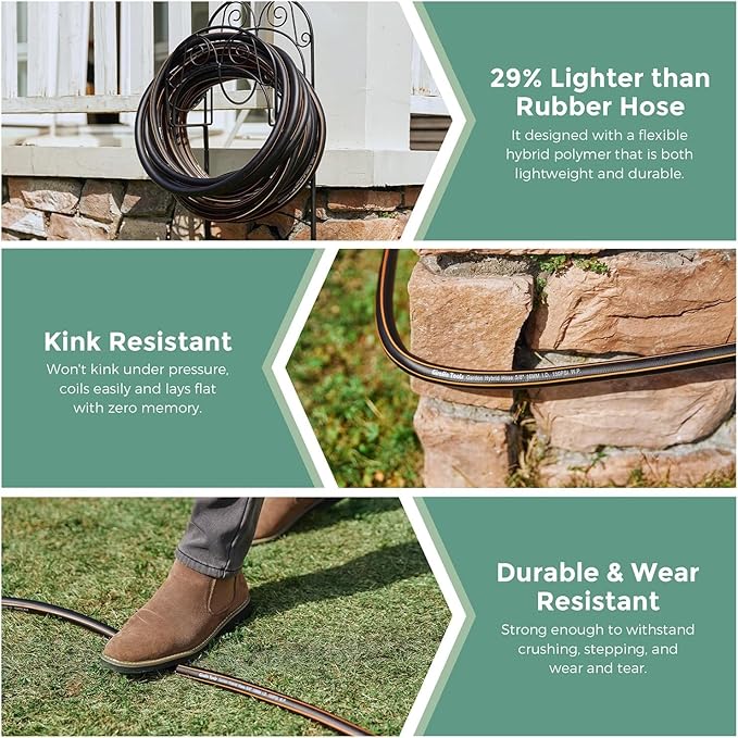 Giraffe Hybrid Garden Hose 5/8" x 100ft, Custom Length, NO Kink, Flexible, Leakproof Hose with Male to Female Fittings, 600 Burst PSI