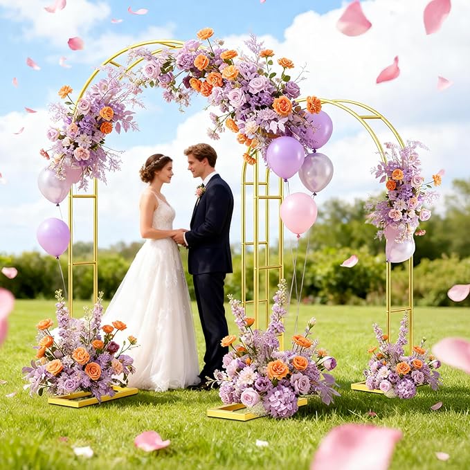 Wedding Arch Backdrop Stand Set of 2 (7.2FT, 6FT),Gold Metal Arch Backdrop Stand,Metal Pergola Arbor with Base,Balloon Arch Stand for Wedding Ceremony Baby Shower Outdoor Indoor Birthday Party Decor