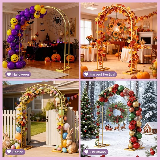 7.2FT Metal Garden Arch Trellis Arbor, Wedding Arch Stand with Steel Frame, Metal Pergola Arbor with Base for Decor Garden Trellis Climbing Plant, Bridal Party Ceremony