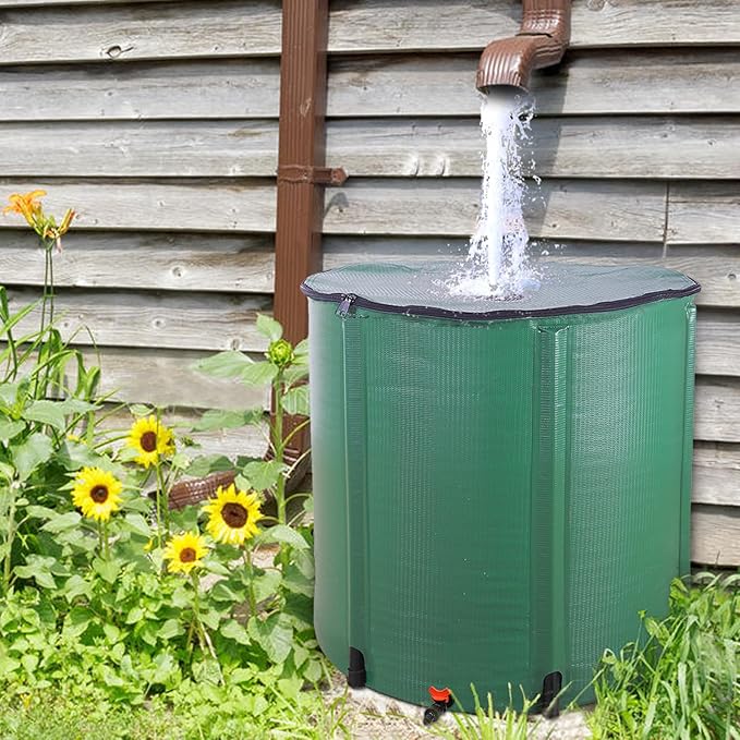 Collapsible Rain Barrel, 200 Gallon Portable Rainwater Collection System, Water Storage Tank, Rain Catcher Barrel with Spigots and Overflow Kit, Rain Water Barrel Collector for Garden, Green