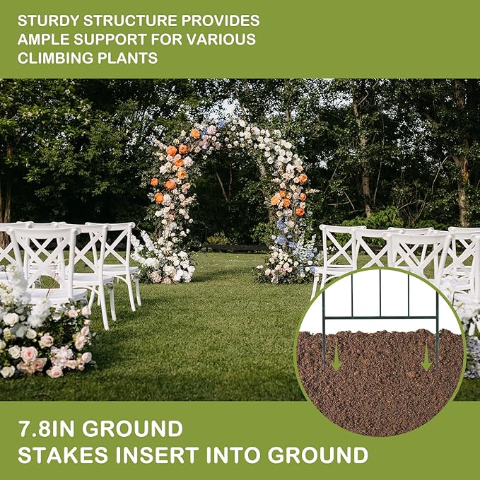 Outvita 7.3FT Garden Arch Arbor, Heavy Duty Metal Arbour Archway, Decorative Frame Stand Trellis with Ground Stakes for Wedding Ceremony Party Plant Climbing Rose Vines Lawn Patio Black