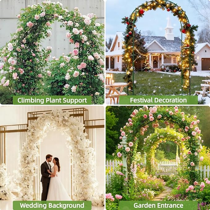 Thickened Metal Garden Arch with Base for Climbing Plants Outdoor, Garden Arbors and Arches, Wedding Arch Frame Archway, Christmas Party Decoration