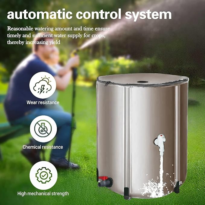 250L/66 Gallons Suaito Outdoor Collapsible Rain Barrel with Mesh Cover, Beige,Water Storage Tank rainwater Collection System Weather-Resistant Garden Portable Water Tank with Spigots & Overflow Kit