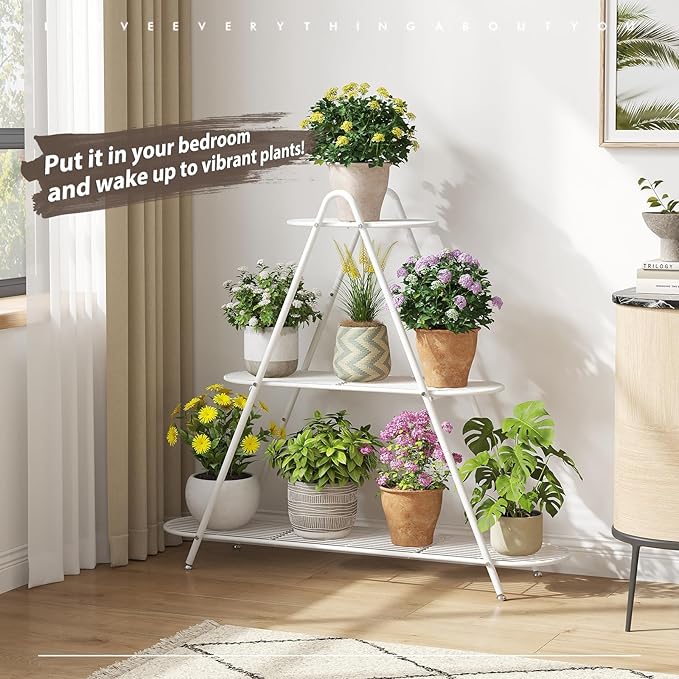 Plant Stand Indoor Plant Shelf Outdoor Corner Tall Plant Rack 3-Tier Large Metal Plant Holder Heavy-Duty Flower Rack for Patio,Living Room,Garden Decor (White)