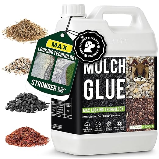 GloGlo 166OZ Mulch Glue for Landscaping Rock Glue No Dilution Needed Strong Adhesion of Rocks, Gravel & Mulch, Non-Toxic, Fast-Drying & Weather-Resistant Gravel Binder for Pebble, Pine Straw