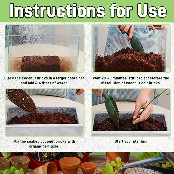 Coco Coir Brick for Plants, 12 Packs 100% Natural Organic Compressed Coconut Coir Fiber with Low EC & PH Balance, High Nutrition Coconut Soil Coco Fiber for Planting, Herbs