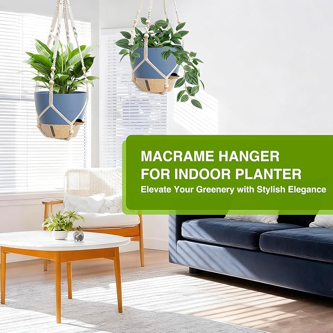 Set of 2 Hanging Planters for Indoor Plants with Self Watering Includes Hanging Pots and 2 Types Plant Hangers, Outdoor Hanging Baskets Holder for Home Garden, 10 Inch Aegean Blue